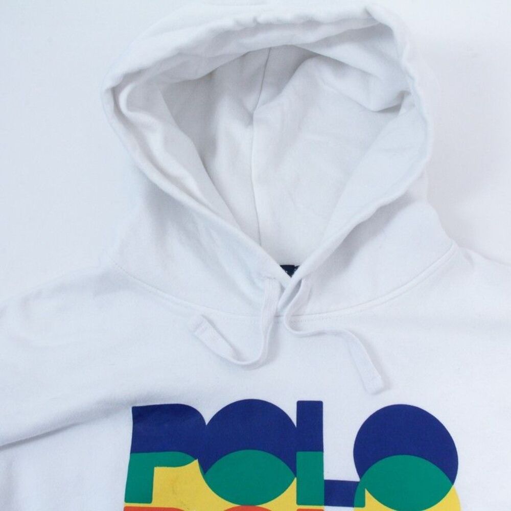 Polo Ralph Lauren Mens Hoodie NWOT White Multi-Graphic Fleece Ribbed Hem & Cuffs - Picture 3 of 11